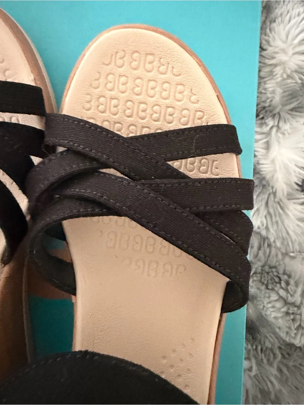 Bzees Women’s Black Strappy Wedge Comfort Sandals Size 8.5W $35